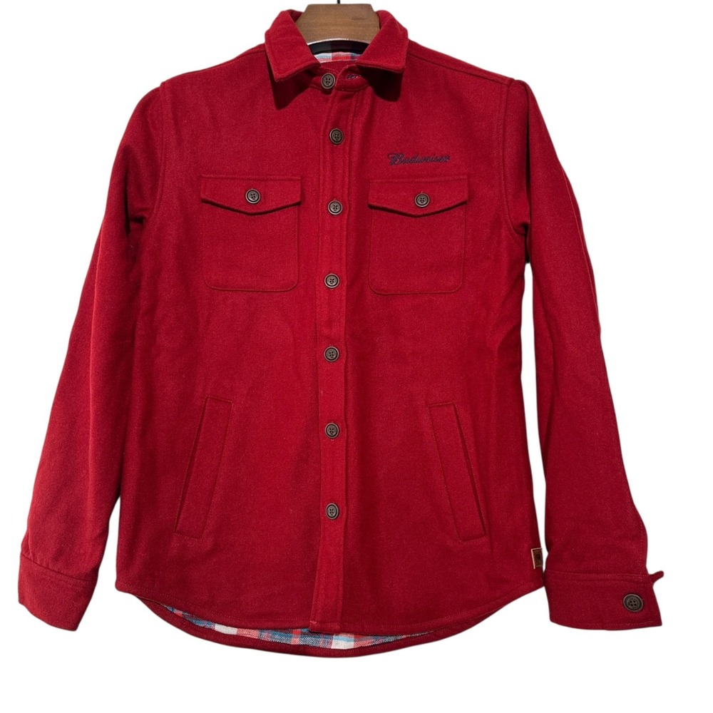 THE NORMAL BRAND Brightside Red Flannel Lined Budweiser Jacket NWT Small